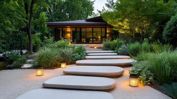 Stepping stones in a garden at night photo