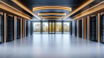 A long hallway with a lot of servers in it photo