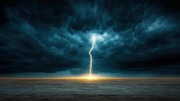 Lightning strike over the ocean photo