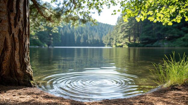 A lake with a tree in the middle of it photo