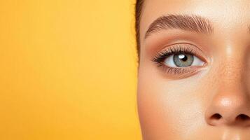 A woman with long eyelashes and a bright green eye photo