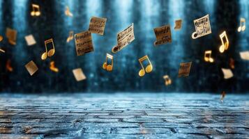 Music notes flying in the rain photo