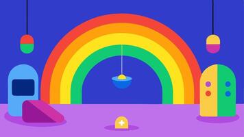 Childrens Playroom A colorful playroom with lights that adjust to vibrant colors as children play along with a remote control showing a rainbow spectrum for user customization.. vector