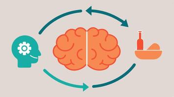 Addiction Cycle An illustration depicting the addiction cycle with brain images and arrows demonstrating the repetitive nature of seeking and the role of dopamine in reinforcing. vector
