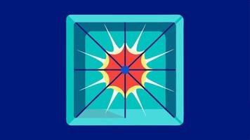Fractured Glass An illustration of a clear glass pane with spiderweblike cracks radiating outward. In the center of the glass a bright colorful burst of abstract shapes and. vector