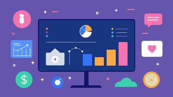 AIPowered Dashboard A sleek digital dashboard displaying various customer analytics like foot traffic dwell time and popular product categories with an AI icon in the corner.. vector