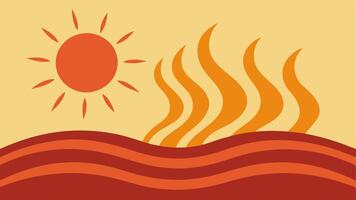 Heat Waves Wavy lines emanating from a hot sun over a dry grassy field indicating excessive heat contributing to wildfire risks.. vector