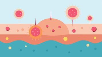 CloseUp on Aging An illustration focusing on a closeup of aged skin cells with nanotech particles being introduced to show potential antiaging effects.. vector