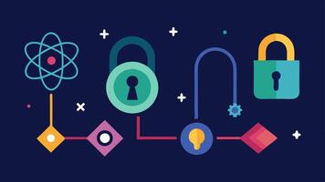 Lock and Key Evolution Illustrate the evolution of security from classical locks and keys to a modern quantum lock represented as a glowing futuristic device surrounded by qubits.. vector