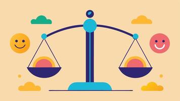Balancing Scales An illustration of scales tipped towards selfkindness balancing negative thoughts with positive affirmations representing the importance of maintaining emotional. vector