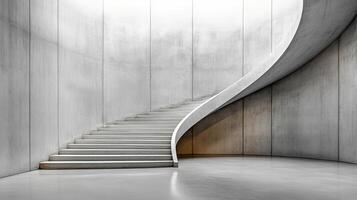 A white concrete staircase in a room with a light photo