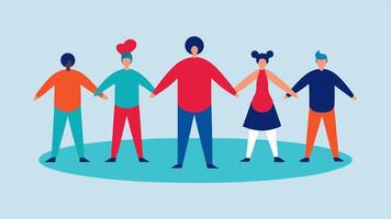 Building Community A group of individuals standing in a circle hands joined together symbolizing collaboration and the ability to foster a strong community.. vector