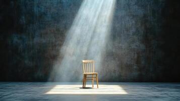 A chair in front of a wall with sunlight coming through photo