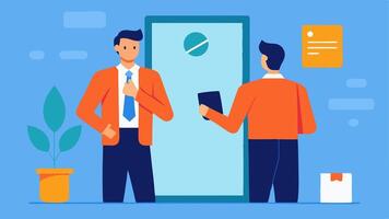 Inter Preparation A scene of a candidate practicing in front of a mirror adjusting their tie or blouse while notes and inter questions are tered nearby.. vector