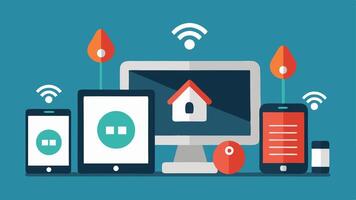 Alerts on All Devices Visuals of a tablet smartphone and smart speaker all displaying security alerts portraying the connectivity of the home security system.. vector