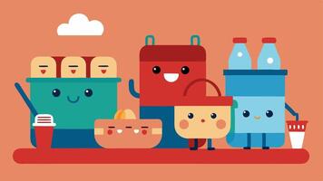 Matching Picnic Accessories A fun scene showing an assortment of picnic items like baskets coolers and portable games all displayed in a perfectly lined configuration. Each item is. vector