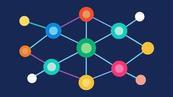 Multicolor Nodes Different colored circles interconnected with lines creating a vibrant network pattern that illustrates the diversity of participants in a blockchain.. vector