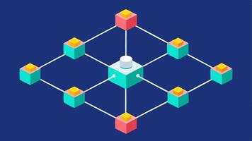 MultiLayered Network A threedimensional view of interconnected nodes showing layers of different nodes stacked upon each other illustrating the complexity of a blockchain.. vector