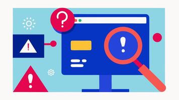 Fraudulent Transactions Under Spotlight A magnifying glass highlighting suious activity symbols e.g. red flags exclamation marks on a shopping website to illustrate the AIs. vector
