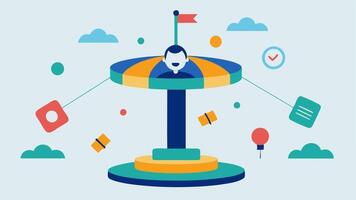 Carousel of Choices A spinning carousel with different choice icons food travel work while a dizzy character tries to keep up.. vector