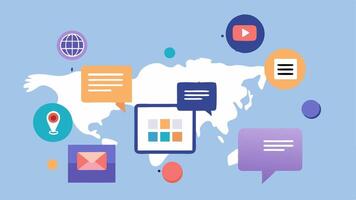 Interactive News Map A digital map with various news icons popping up in response to user queries showing how AI navigates different topics and events to curate content.. vector