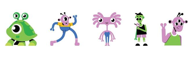Whimsical Alien Character Collection, Playful Extraterrestrial Illustrations vector