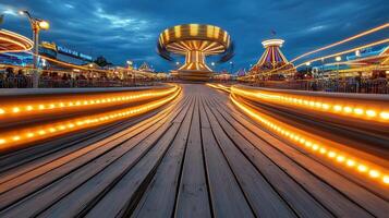 A long exposure of a carnival ride photo