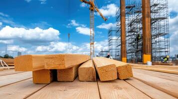 Wooden beams on a construction site photo