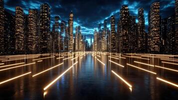 A city with lights and neon signs photo
