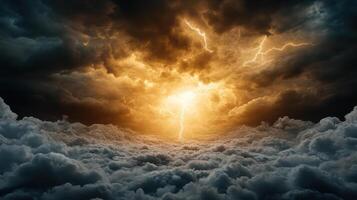 Lightning strike over the clouds photo