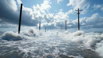 A view of the ocean with waves crashing into the shore photo