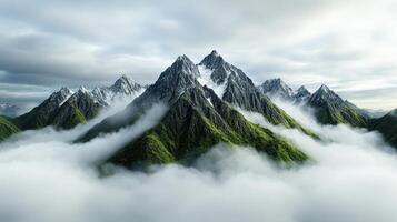 Mountain range with clouds and fog in the background photo