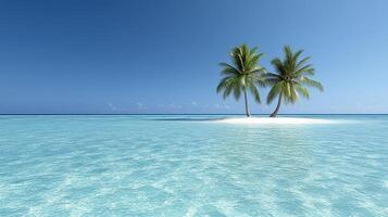 Two palm trees on an island in the middle of the ocean photo