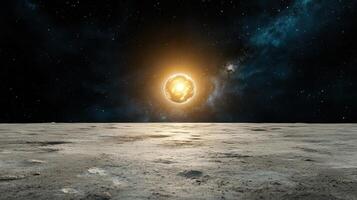An image of the moon with a bright sun shining over it photo