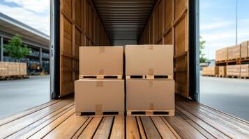 Three boxes are sitting on the back of a moving truck photo