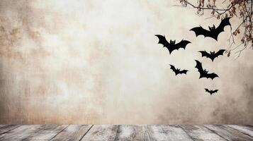 Halloween wall decals with bats on a wooden floor photo