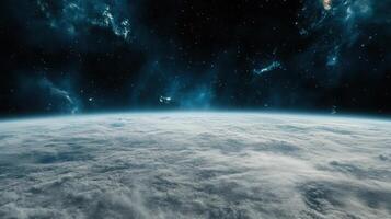 The earth is seen from space with clouds and stars photo