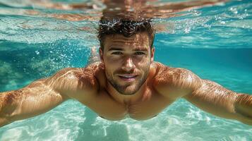 A man is underwater in the ocean photo
