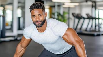 A man with a beard and muscles in the gym photo