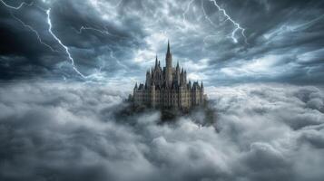 A castle in the clouds with lightning photo