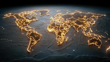 The world map is shown in glowing lights photo