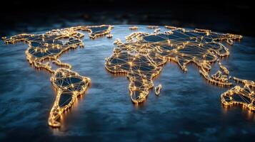 World map with network lines and lights photo