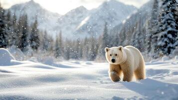 A polar bear walking through the snow photo