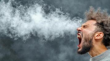 A man with smoke coming out of his mouth photo