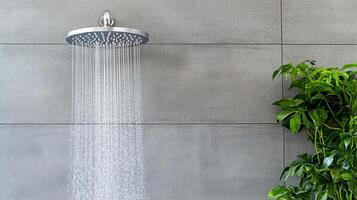 A shower head with water running down it photo