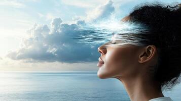 A woman with her head in the water and her eyes open photo