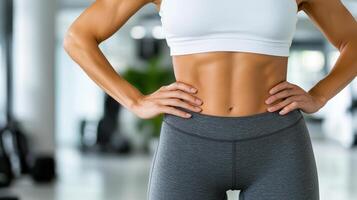 A woman with a flat stomach and a flat stomach photo