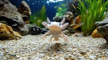 A white fish in an aquarium with rocks and gravel photo