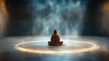 A person sitting in a circle with water coming out of it photo