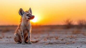 A hyena sitting in the sun at sunset photo